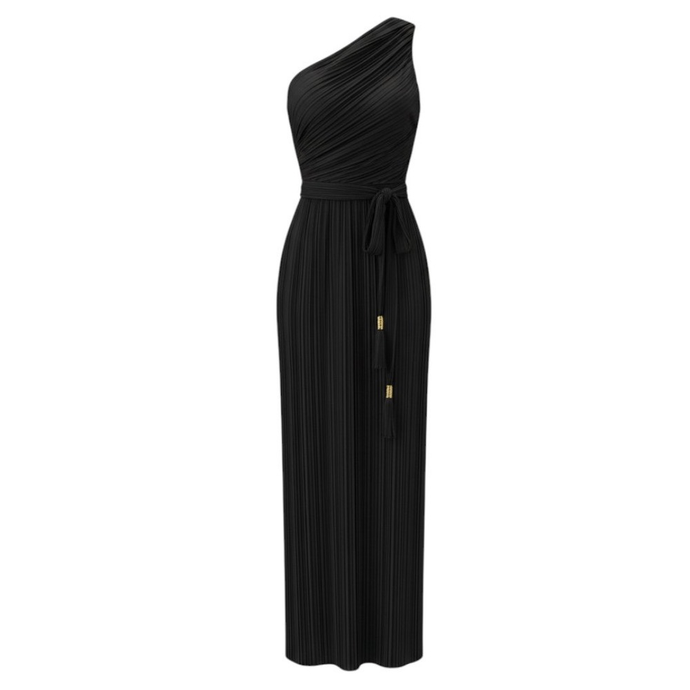 Climax David Howard Black One Shoulder Pleated Maxi Dress 3/4 Vintage